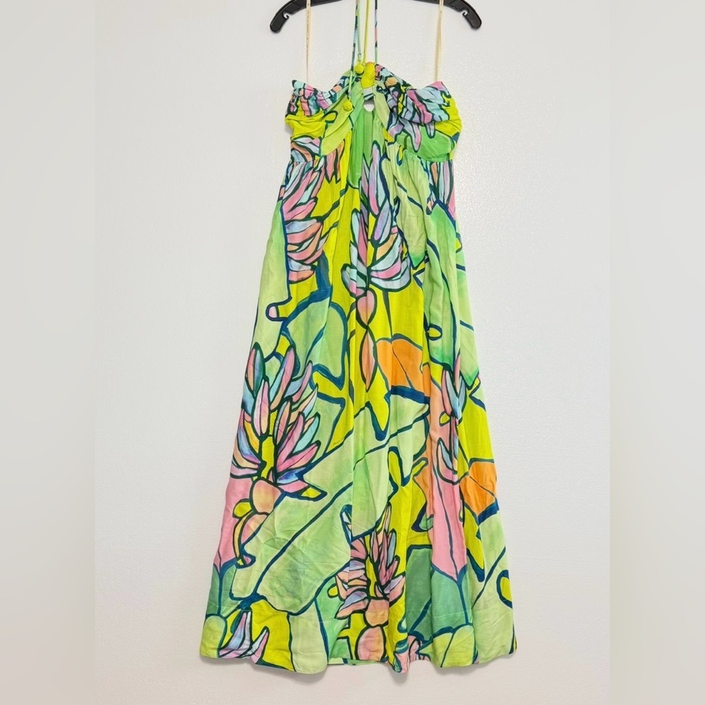 FARM Rio Brite Floral Halter Maxi Dress Size L NWT Tropical Multicolor